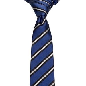 J. Crew Mens Blue Stripe 100% Silk Neck Tie Made in Italy Designer Preppy